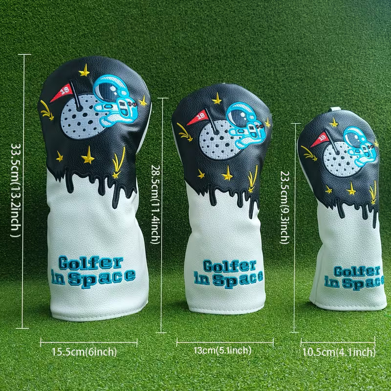 "Golfer in Space" Premium Golf Headcover – Astronaut Embroidery on PU Leather (Sold Individually - Driver, Fairway, or Hybrid)