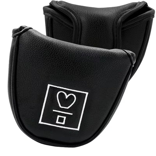 Black Mallet Putter Headcover – Minimalist "Heart Icon" Embroidery – Soft PU Leather with Plush Lining