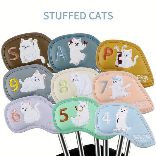 9pcs Cute Plush Cat Golf Iron Head Cover,