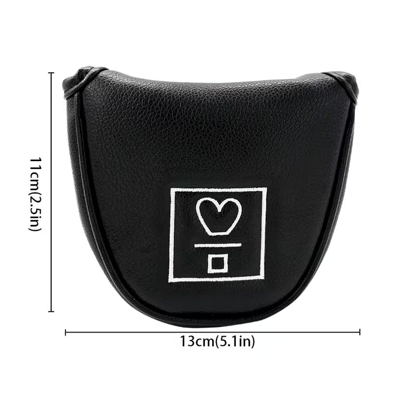Black Mallet Putter Headcover – Minimalist "Heart Icon" Embroidery – Soft PU Leather with Plush Lining