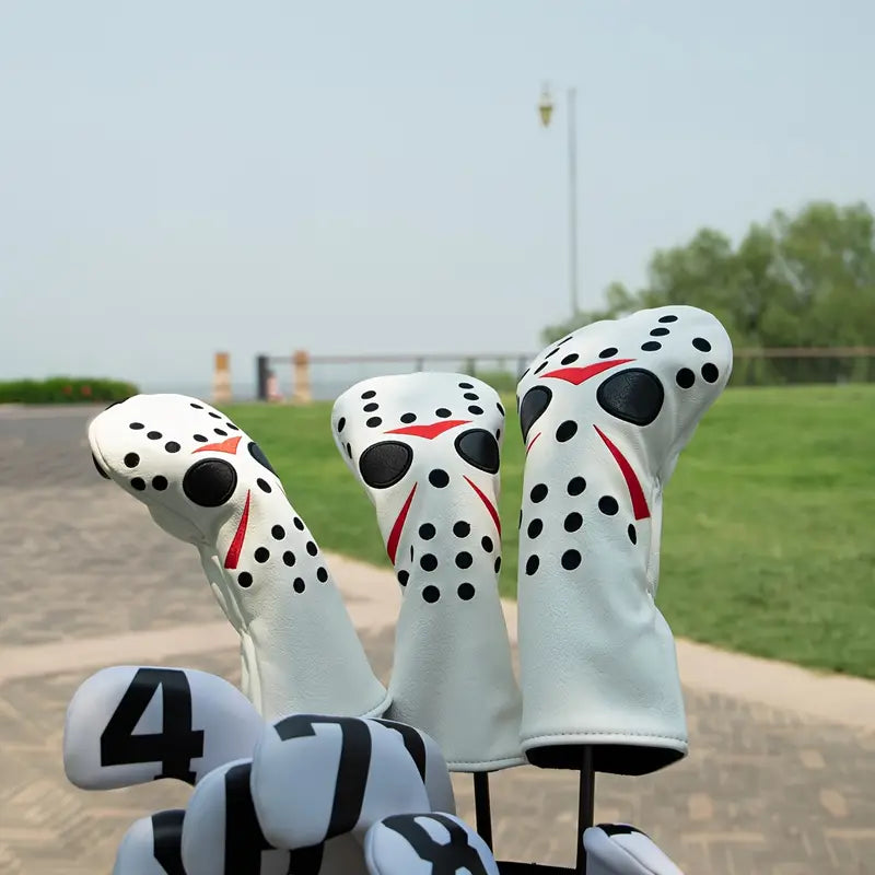 Horror Icon Golf Head Covers – Premium White PU Leather for Driver, Fairway Woods, & Hybrids