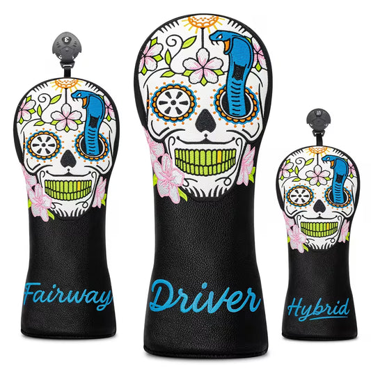 "Sugar Skull & Cobra" Golf Headcover – Day of the Dead Design with Floral Embroidery (Driver, Fairway, or Hybrid)