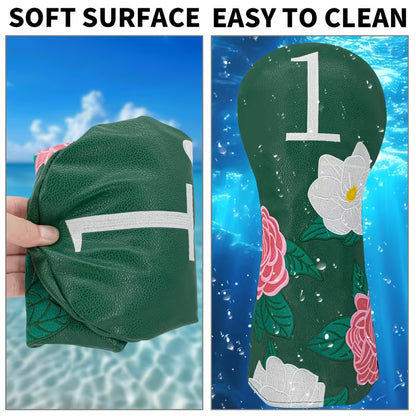 Green Peony Golf Headcover – Premium Floral Embroidered PU Leather (Fits TaylorMade, Callaway, Titleist & More)