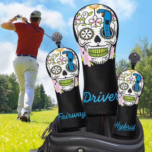 "Sugar Skull & Cobra" Golf Headcover – Day of the Dead Design with Floral Embroidery (Driver, Fairway, or Hybrid)