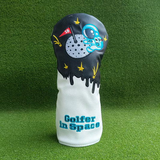 "Golfer in Space" Premium Golf Headcover – Astronaut Embroidery on PU Leather (Sold Individually - Driver, Fairway, or Hybrid)