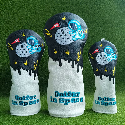"Golfer in Space" Premium Golf Headcover – Astronaut Embroidery on PU Leather (Sold Individually - Driver, Fairway, or Hybrid)