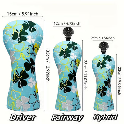 "Lucky Clover" Light Blue Golf Headcover – Premium PU Leather with Four-Leaf Pattern (Driver, Fairway, or Hybrid)