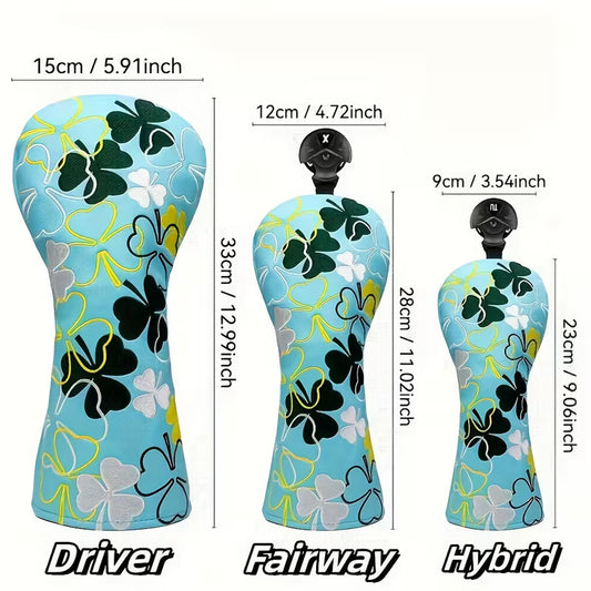 "Lucky Clover" Light Blue Golf Headcover – Premium PU Leather with Four-Leaf Pattern (Driver, Fairway, or Hybrid)