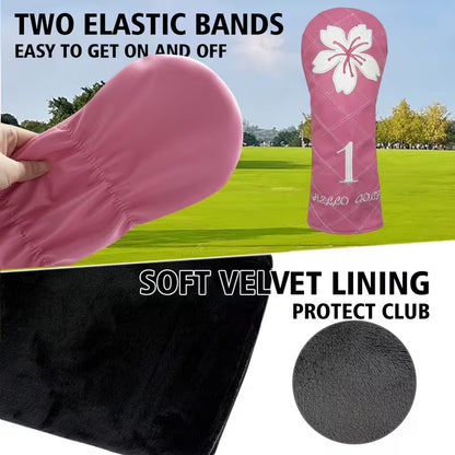 "Sakura Pink" Quilted Golf Headcover – Waterproof PU Leather with White Flower Embroidery (Driver, Fairway, or Hybrid)