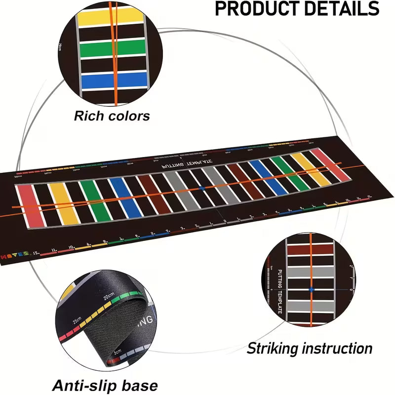 Pro Golf Putting Alignment Mat – Visual Stroke Trainer with Arc Path & Distance Control (80cm x 20cm)