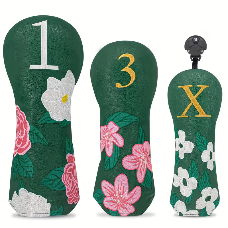 Green Peony Golf Headcover – Premium Floral Embroidered PU Leather (Fits TaylorMade, Callaway, Titleist & More)