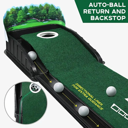 Putting mat with auto ball return