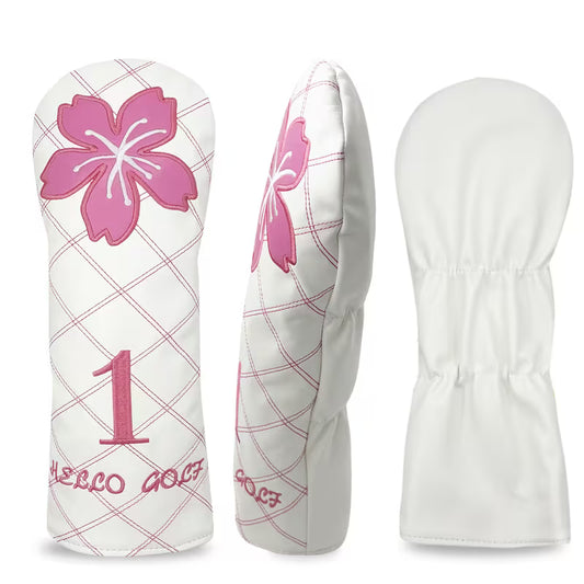 "Sakura White" Quilted Golf Headcover – Waterproof PU Leather with White Flower Embroidery (Driver, Fairway, or Hybrid) (Copy)