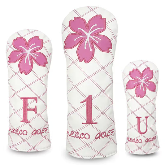 "Sakura White" Quilted Golf Headcover – Waterproof PU Leather with White Flower Embroidery (Driver, Fairway, or Hybrid) (Copy)