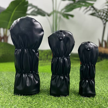 Classic Stripe Black Golf Headcover – PU Leather with Red & Blue Accents (Sold Individually - Driver, Fairway, or Hybrid)